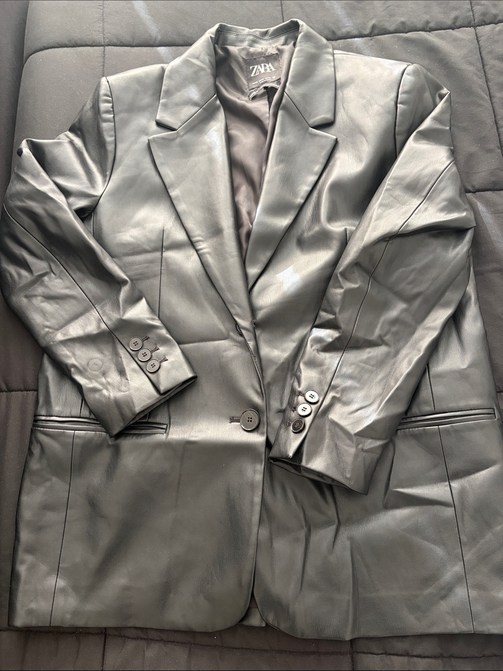 Zara Black Faux Leather Tailored Blazer